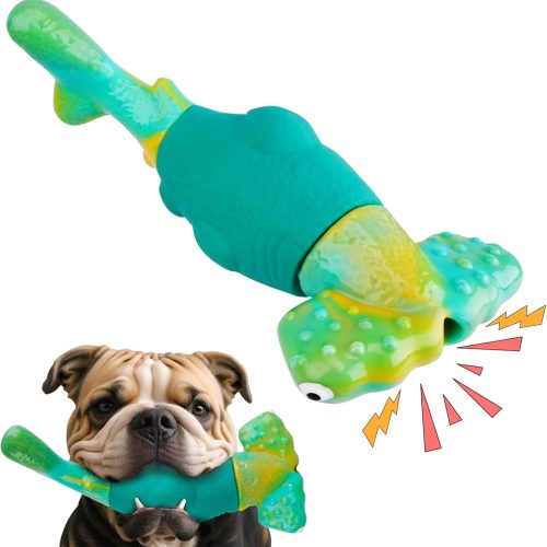 Interactive Squeaky Chew Toy for Large Breeds, Tough Green Toy to Keep Aggressive Chewers Busy