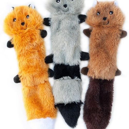 No-Stuffing Soft Plush Squeaky Toy Variety Pack: Fox, Raccoon & Squirrel, 11 inches, for Small & Medium Dogs
