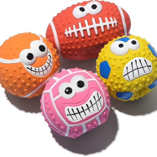 4-Pack 2.7-Inch Soft Latex Rubber Bouncy Squeaky Fetch Balls for Small & Medium Dogs