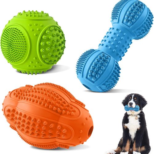 3-Pack Natural Rubber Chew Toys for Aggressive Chewers, Textured Dental Care and Gum Massage for Medium & Large Dogs