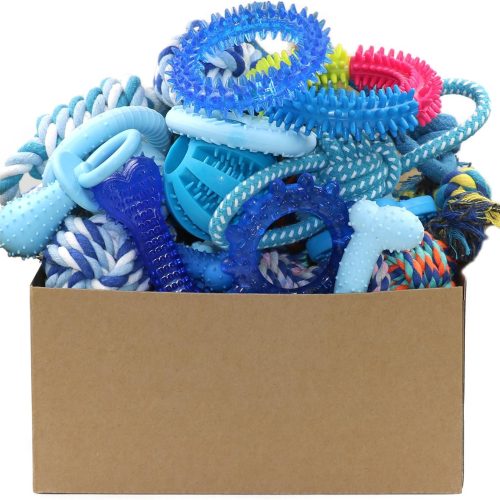20-Pack Puppy Chew Toy Bundle: Blue Teething Rings, Durable Ropes, and Rubber Balls for Small Breeds