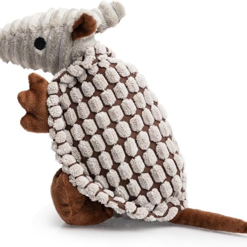Gray 8-Inch Stuffed Armadillo Squeaky Plush Dog Toy, Helps Clean Teeth, For All Breed Sizes