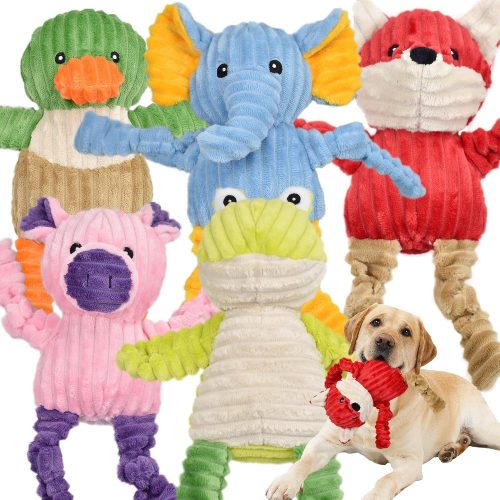 5-Pack Tough Stuffed Squeaky Plush Animal Toy Assortment for Small to Large Dogs