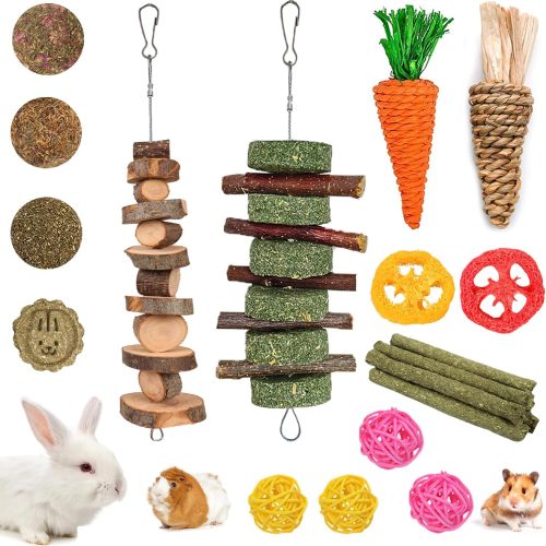 20-Piece Apple Wood and Timothy Hay Chew Sticks for Small Pets, Supports Dental Health for Rabbits, Guinea Pigs, and Chinchillas