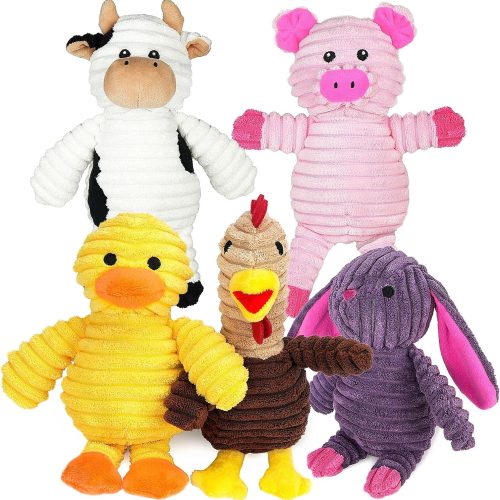 5-Pack Plush Squeaky Stuffed Animal Toy Bundle for Small, Medium & Large Dogs