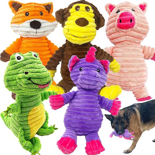 5-Pack Corduroy Plush Squeaky Dog Toy Assortment for Medium & Large Breeds